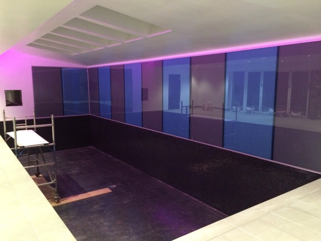 Coloured glass wall cladding